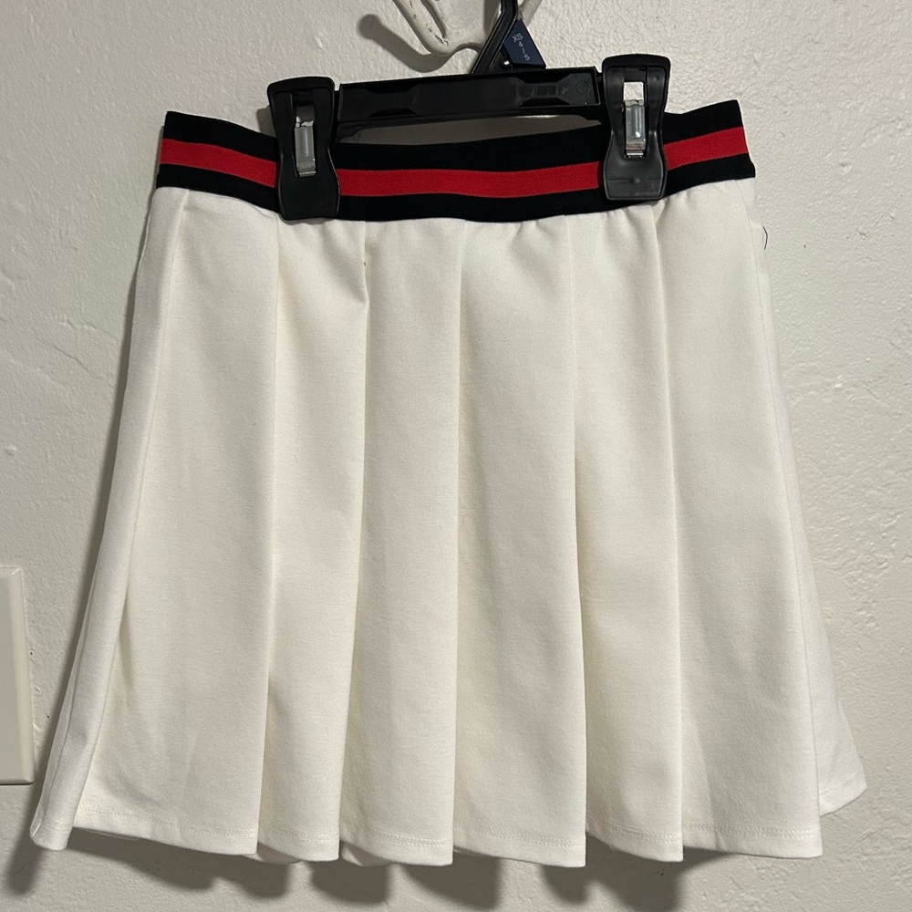 Art Class White Mini Skirt with Black and Red Waistband